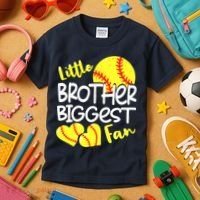 Little Brother Biggest Fan Softball, Softball Kids T-Shirt thumb 3