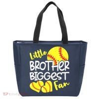 Little Brother Biggest Fan Softball, Softball Tote Bag thumb 0