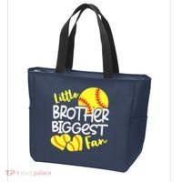 Little Brother Biggest Fan Softball, Softball Tote Bag thumb 3