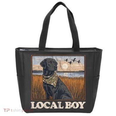 Local Boy Black Lab Hunting Dog Marsh Scene Tote Bag
