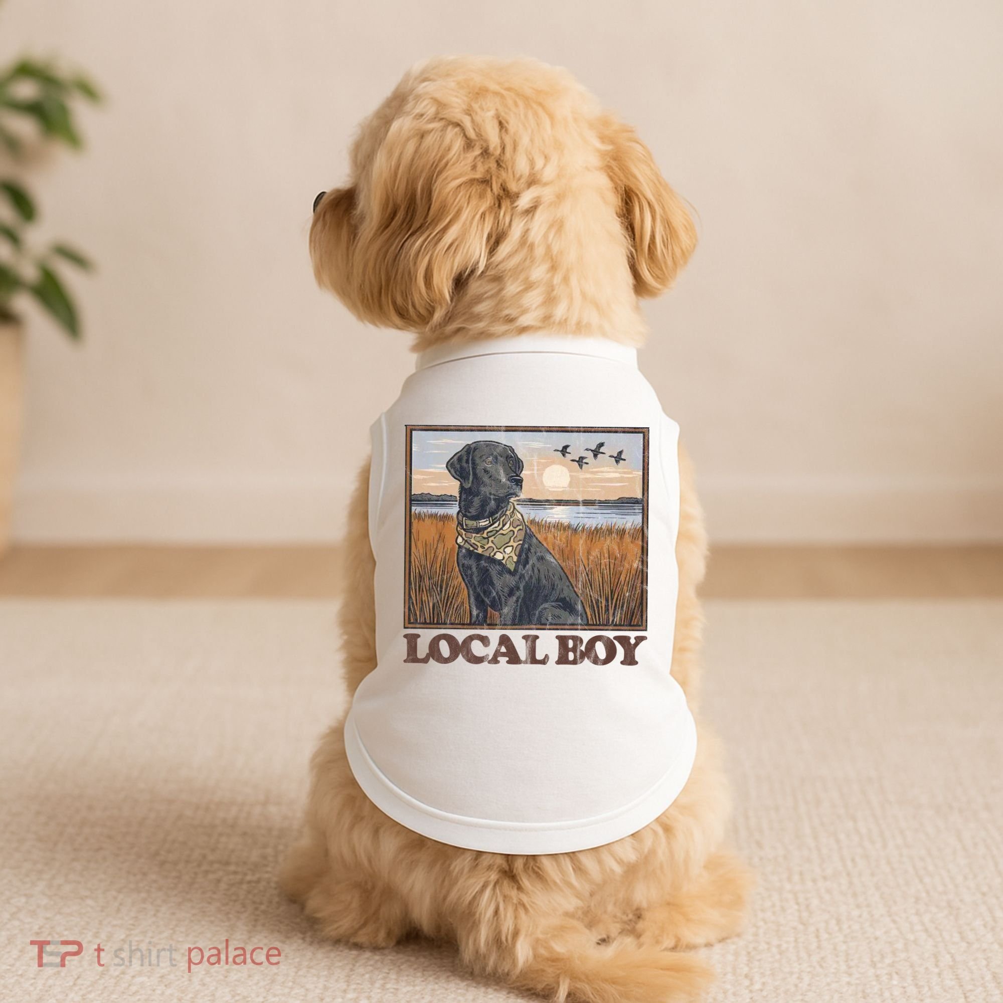 Local Boy Black Lab Hunting Dog Marsh Scene Doggie Tank