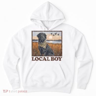 Local Boy Black Lab Hunting Dog Marsh Scene Hoodie