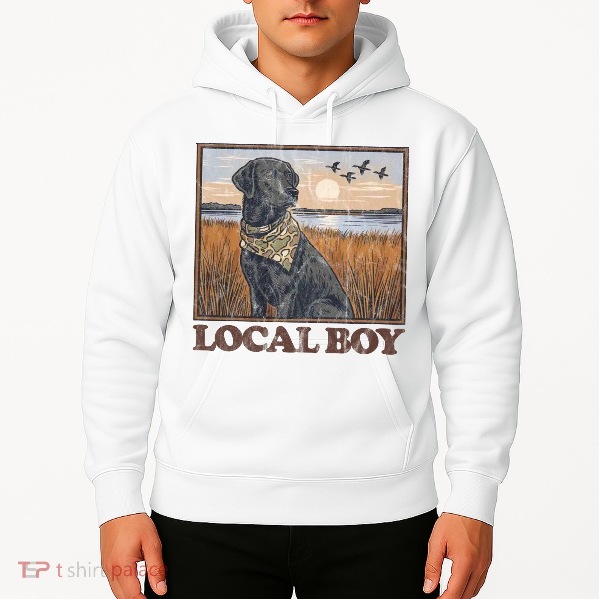 Local Boy Black Lab Hunting Dog Marsh Scene Hoodie
