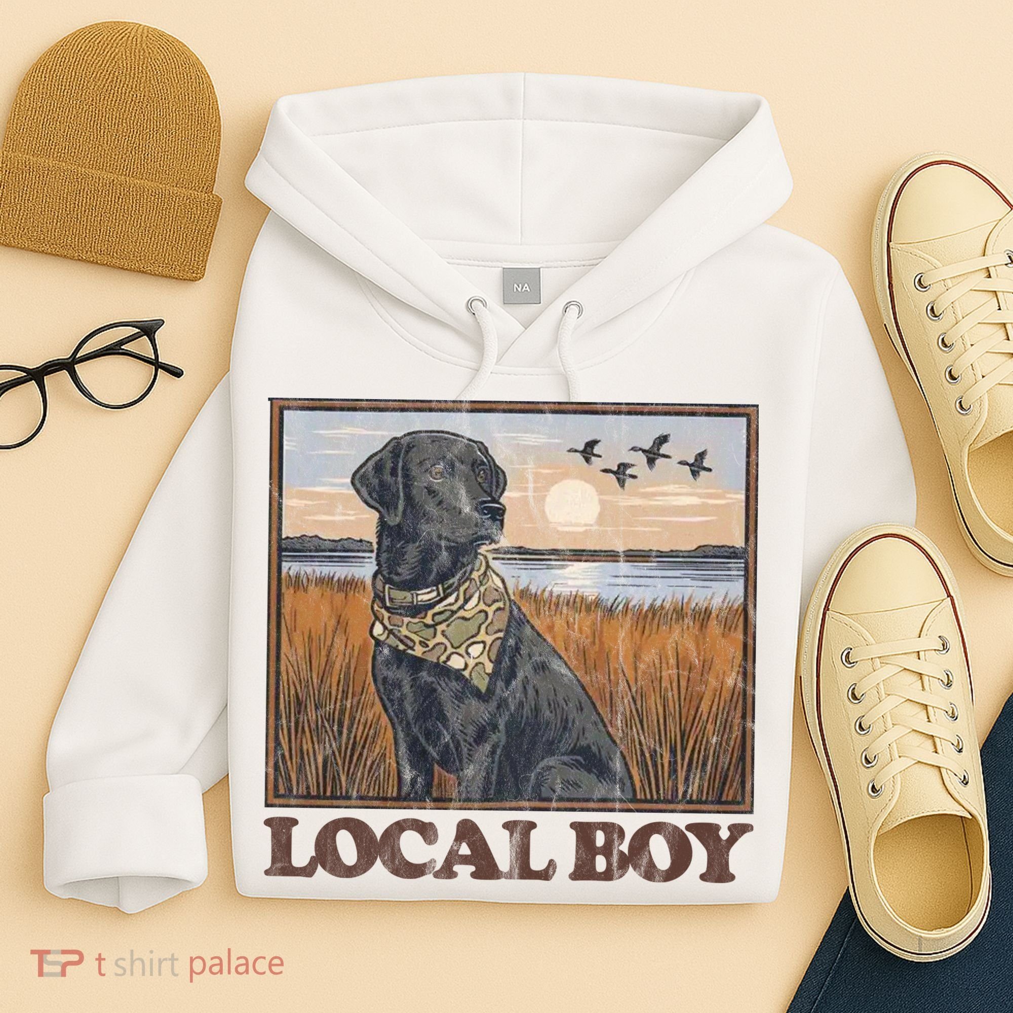 Local Boy Black Lab Hunting Dog Marsh Scene Hoodie