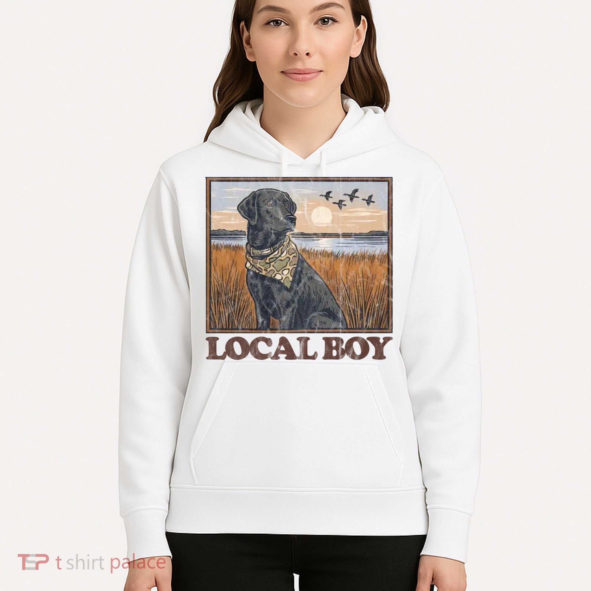 Local Boy Black Lab Hunting Dog Marsh Scene Hoodie