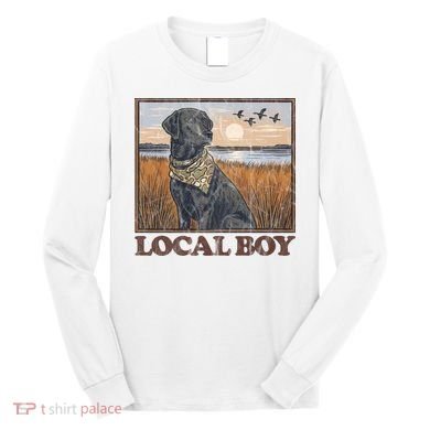 Local Boy Black Lab Hunting Dog Marsh Scene Long Sleeve Shirt