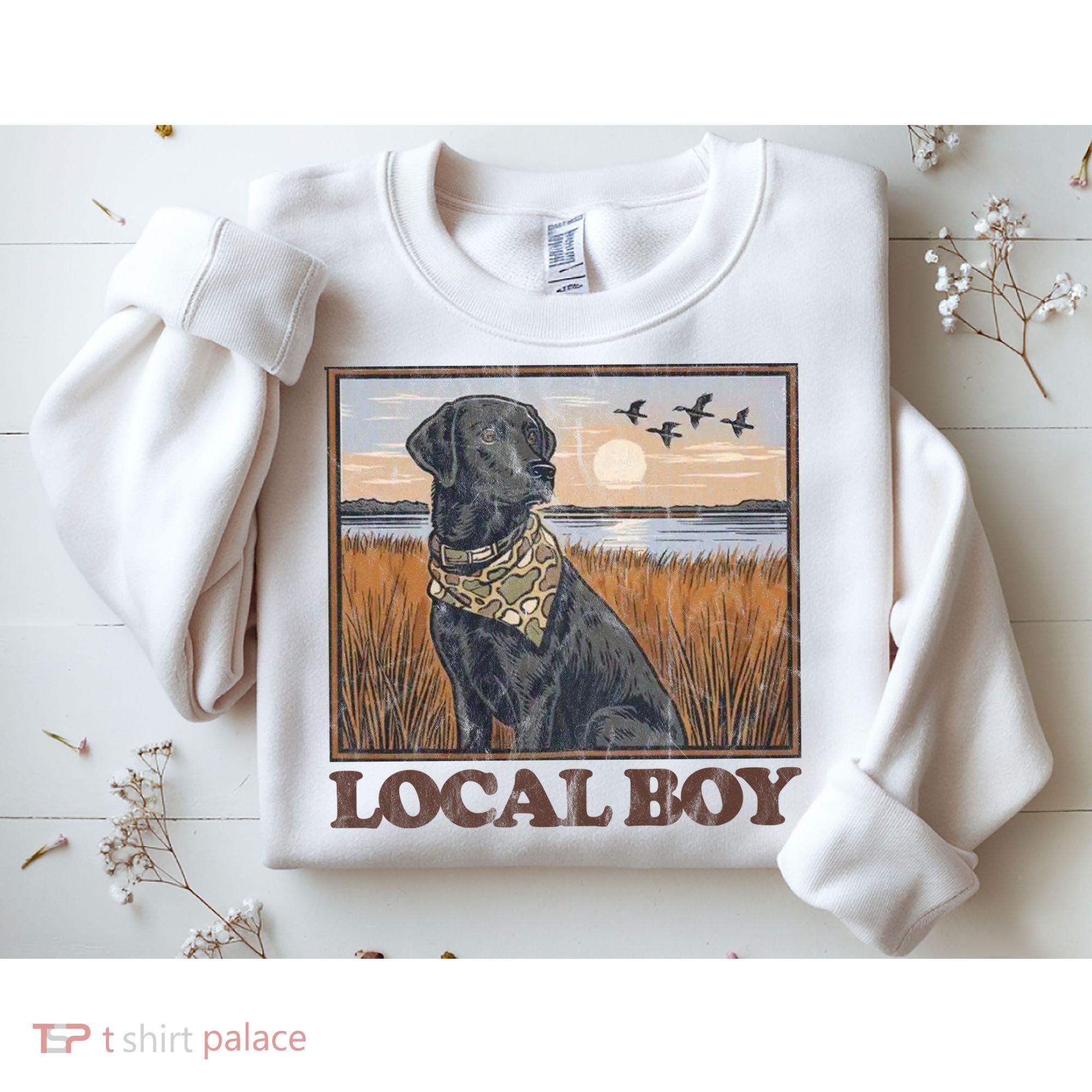 Local Boy Black Lab Hunting Dog Marsh Scene Sweatshirt