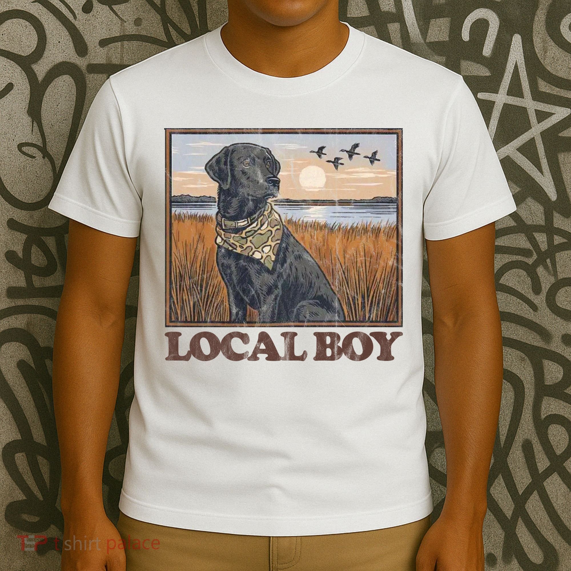 Local Boy Black Lab Hunting Dog Marsh Scene T-Shirt