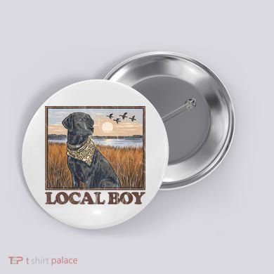 Local Boy Black Lab Hunting Dog Marsh Scene Button