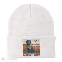 Local Boy Black Lab Hunting Dog Marsh Scene Beanie thumb 0