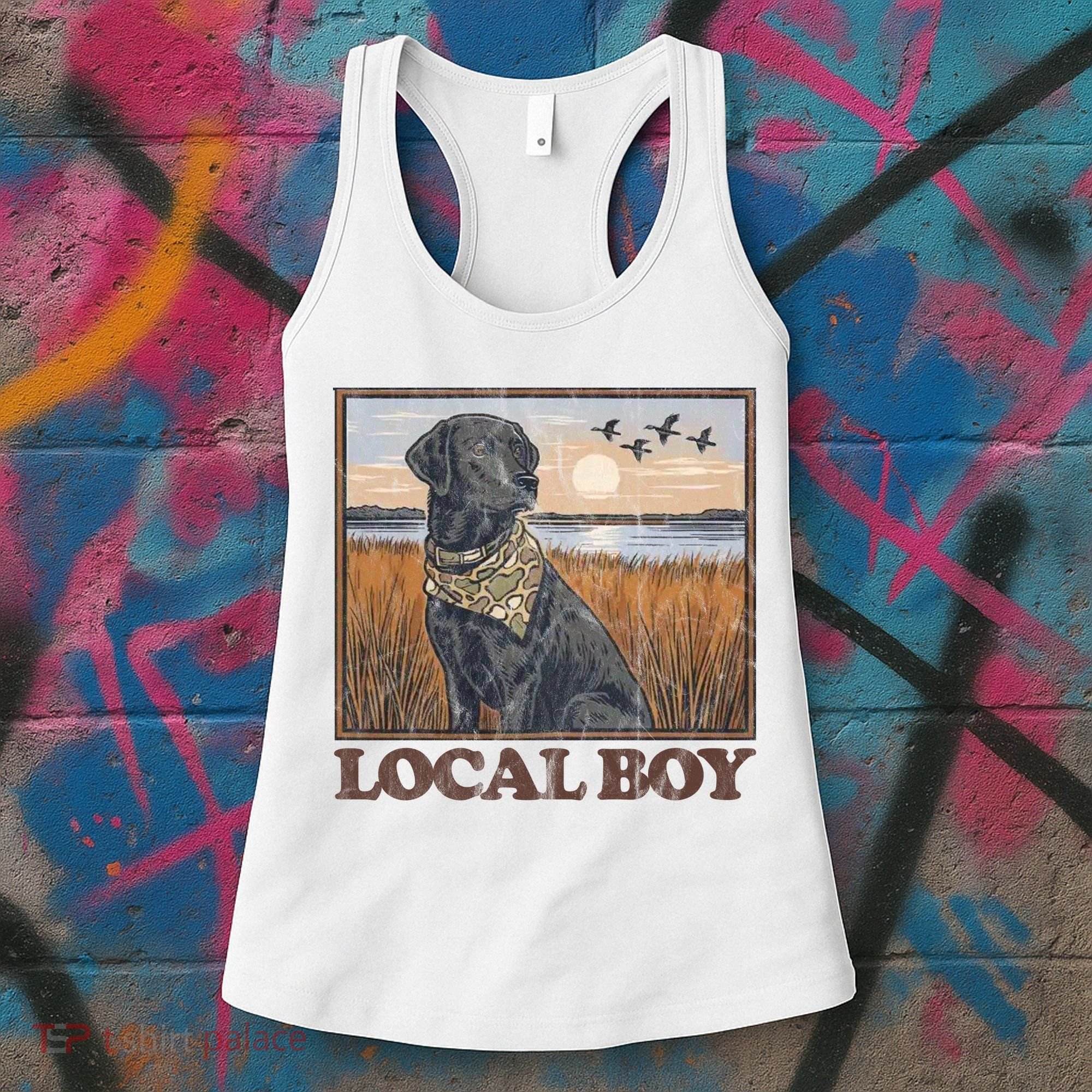 Local Boy Black Lab Hunting Dog Marsh Scene Women's Tank Top