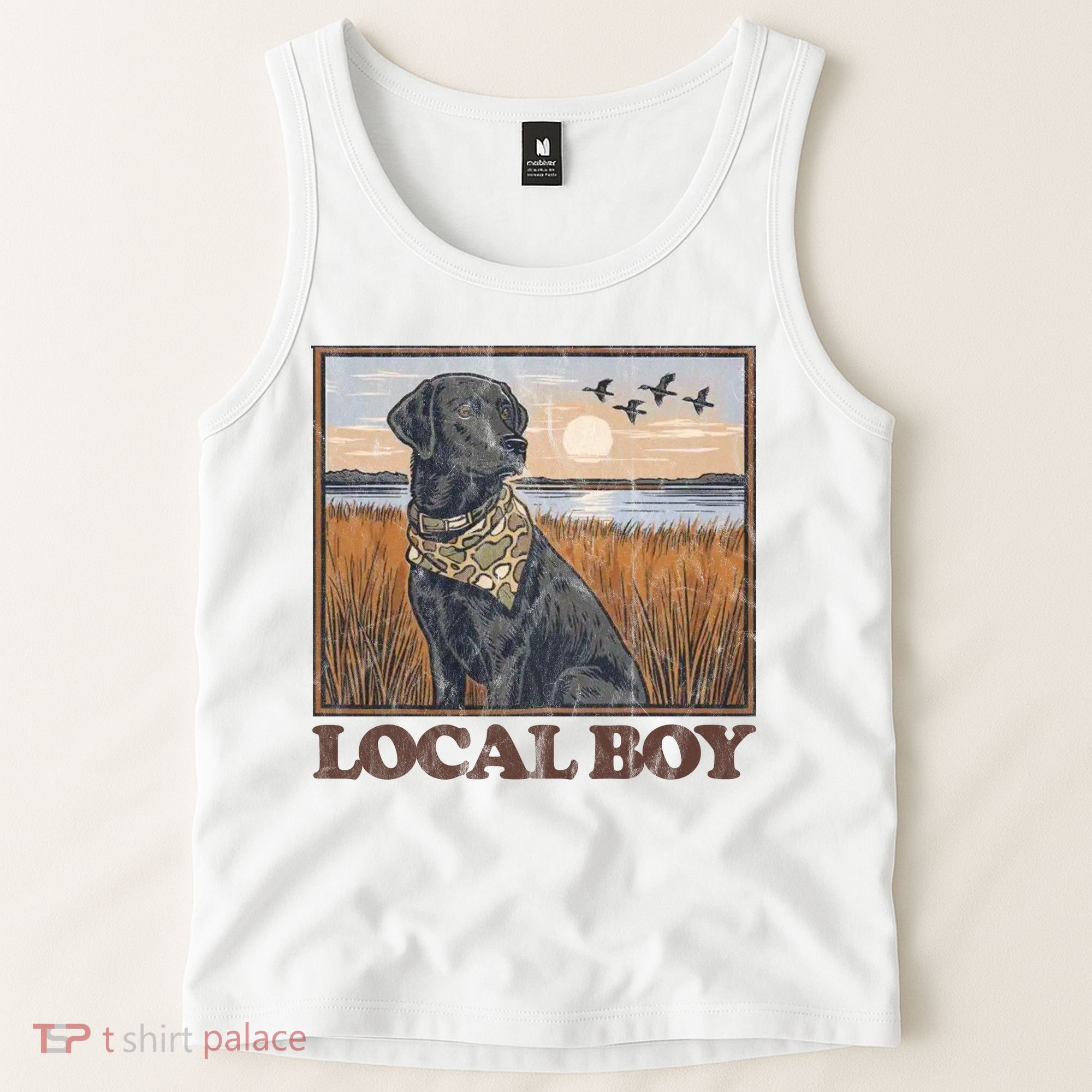Local Boy Black Lab Hunting Dog Marsh Scene Tank Top
