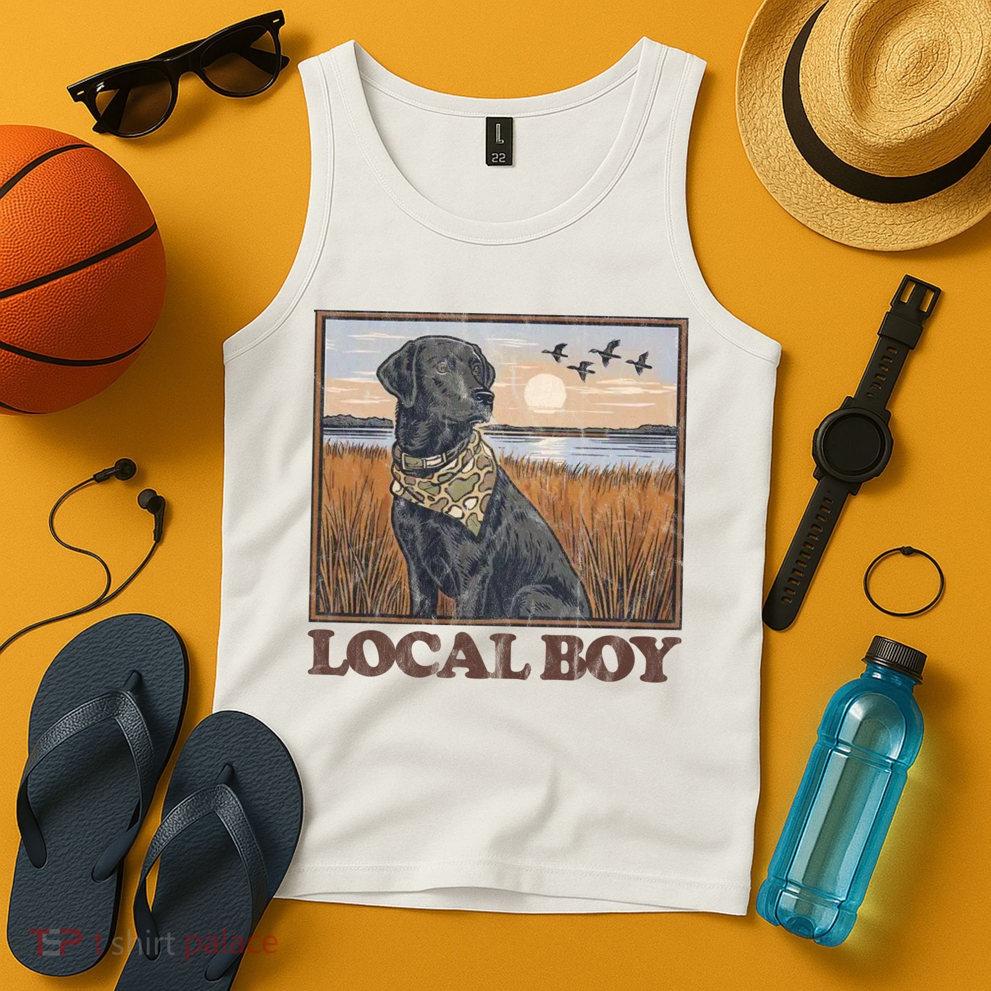 Local Boy Black Lab Hunting Dog Marsh Scene Tank Top