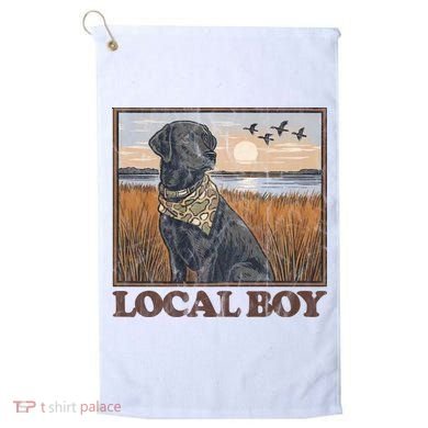 Local Boy Black Lab Hunting Dog Marsh Scene Golf Towel