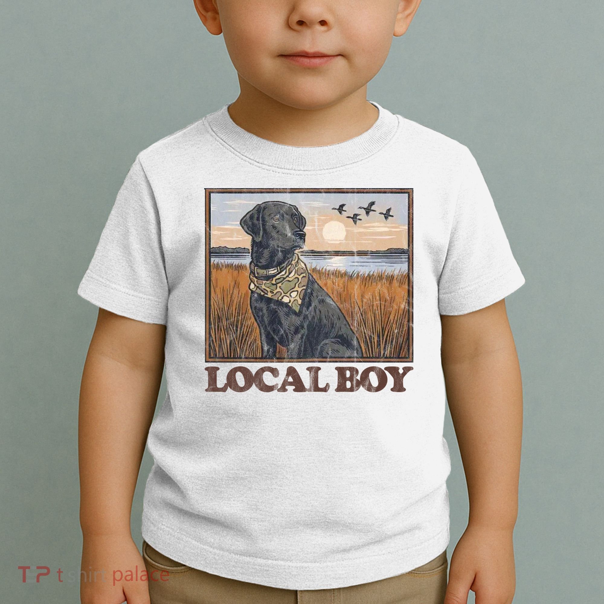 Local Boy Black Lab Hunting Dog Marsh Scene Toddler T-Shirt