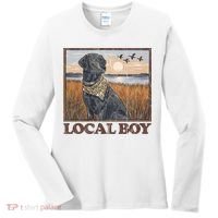 Local Boy Black Lab Hunting Dog Marsh Scene Women's Long Sleeve Shirt thumb 0