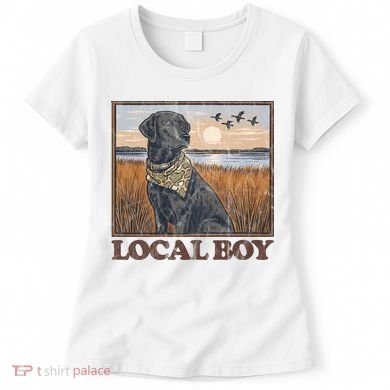 Local Boy Black Lab Hunting Dog Marsh Scene Women's T-Shirt