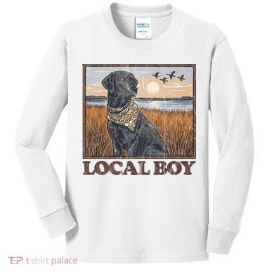 Local Boy Black Lab Hunting Dog Marsh Scene Kids Long Sleeve Shirt