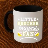 Little Brother Biggest Fan Softball Baseball Brother Gift Coffee Mug thumb 2