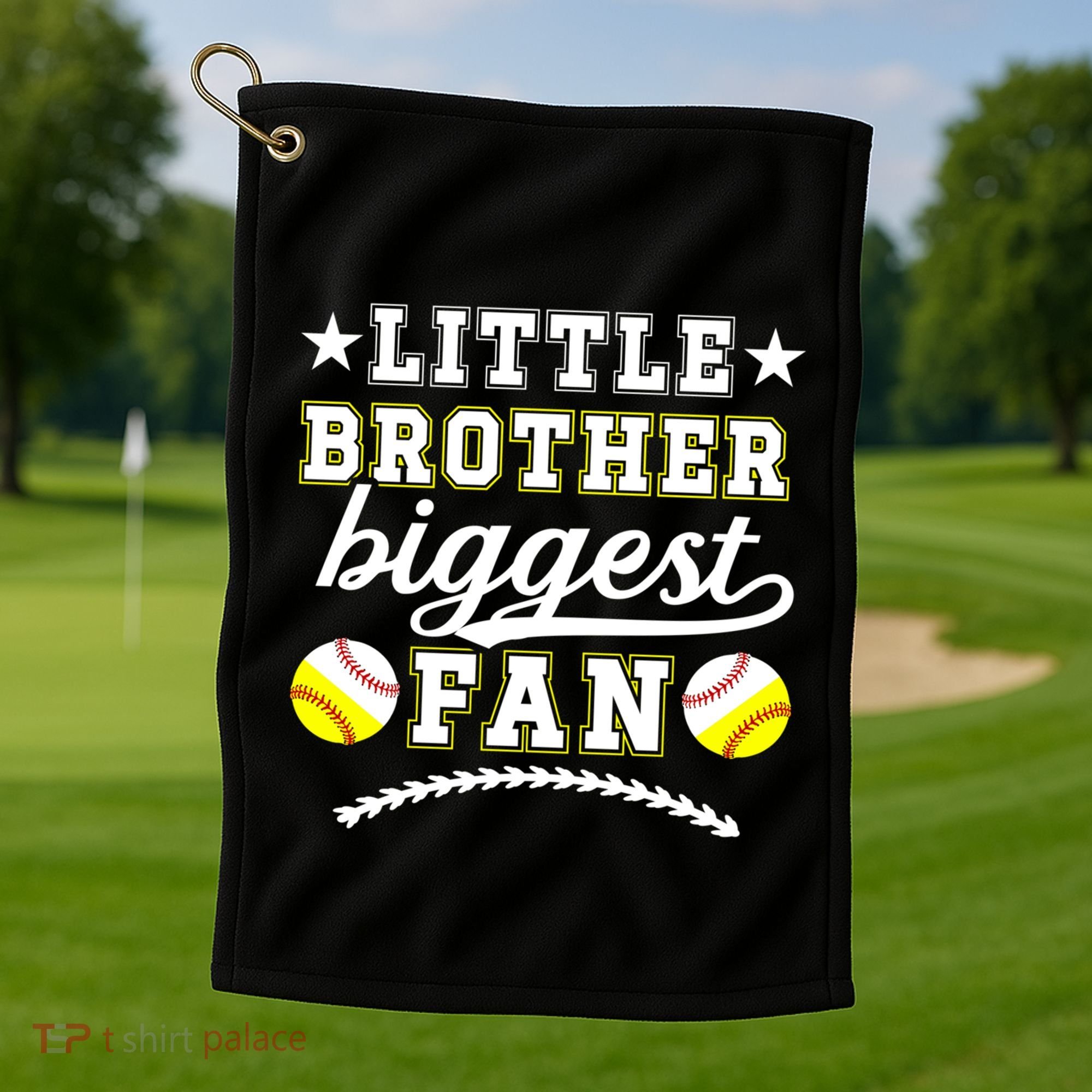 Little Brother Biggest Fan Softball Baseball Brother Gift Golf Towel