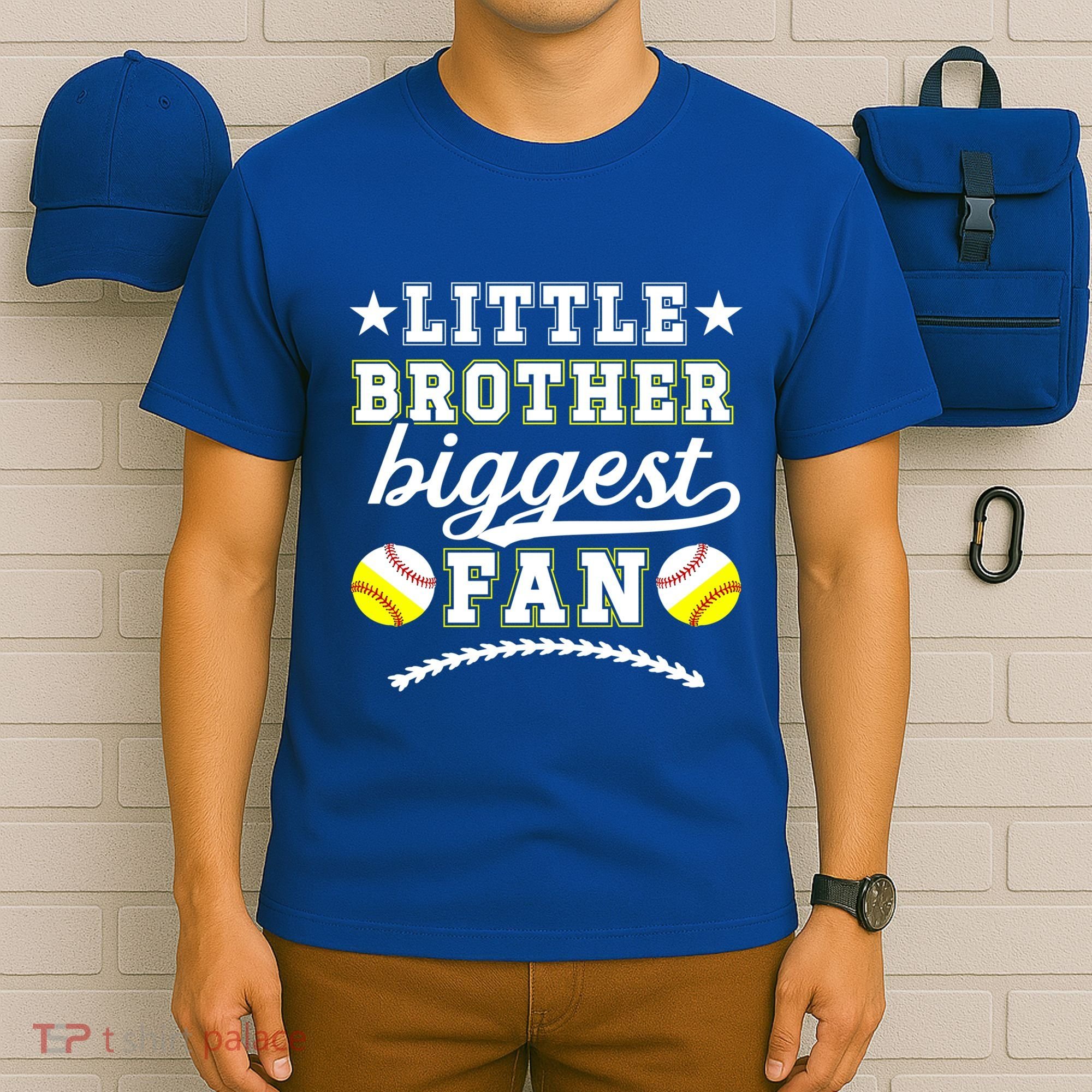 Little Brother Biggest Fan Softball Baseball Brother Gift T-Shirt