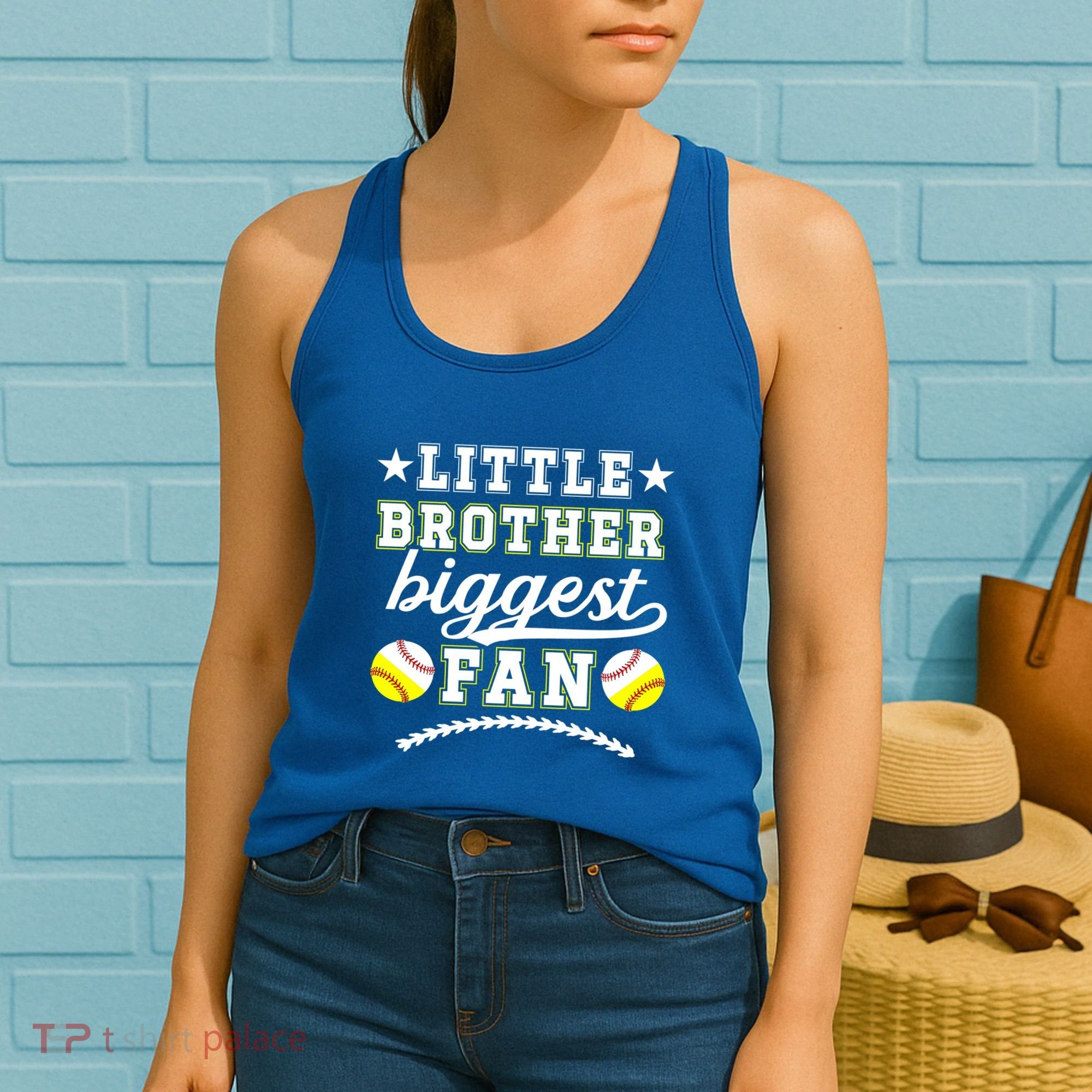 Little Brother Biggest Fan Softball Baseball Brother Gift Women's Tank Top