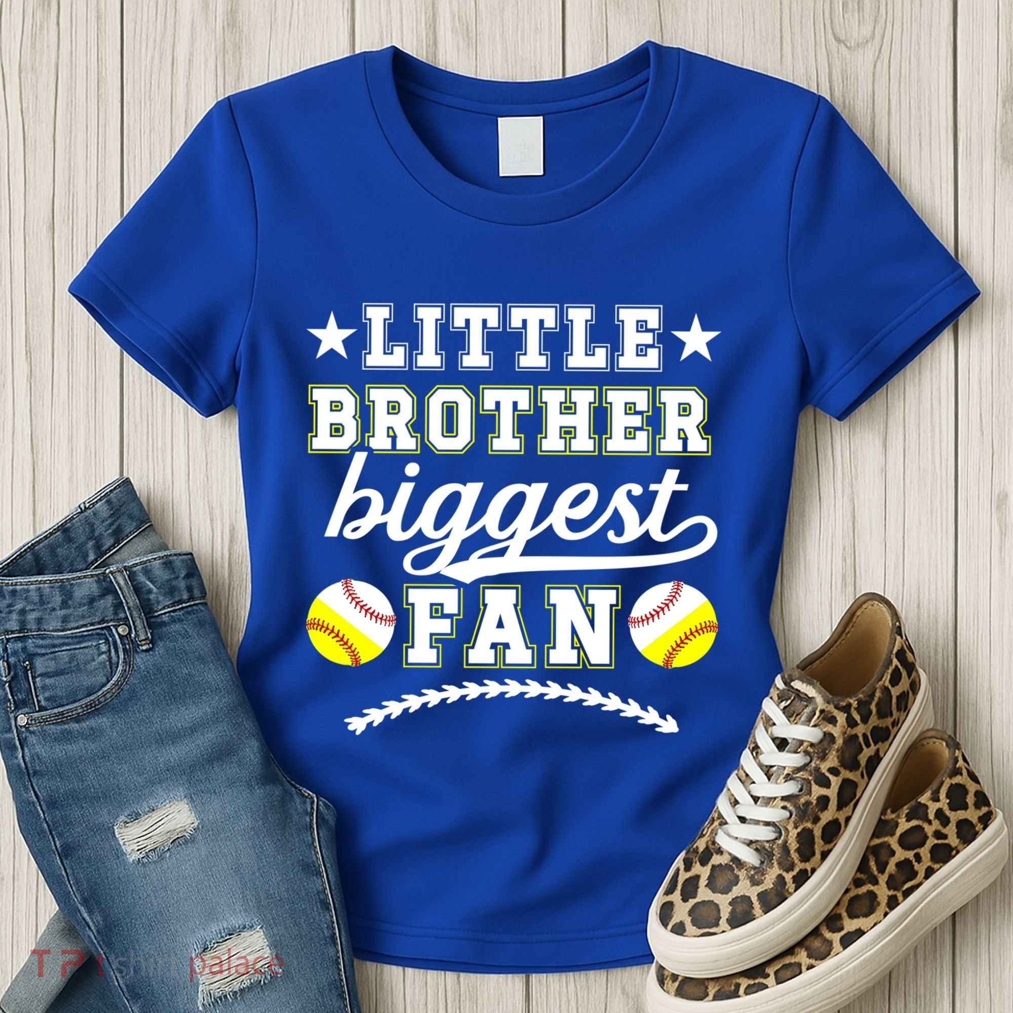 Little Brother Biggest Fan Softball Baseball Brother Gift Women's T-Shirt