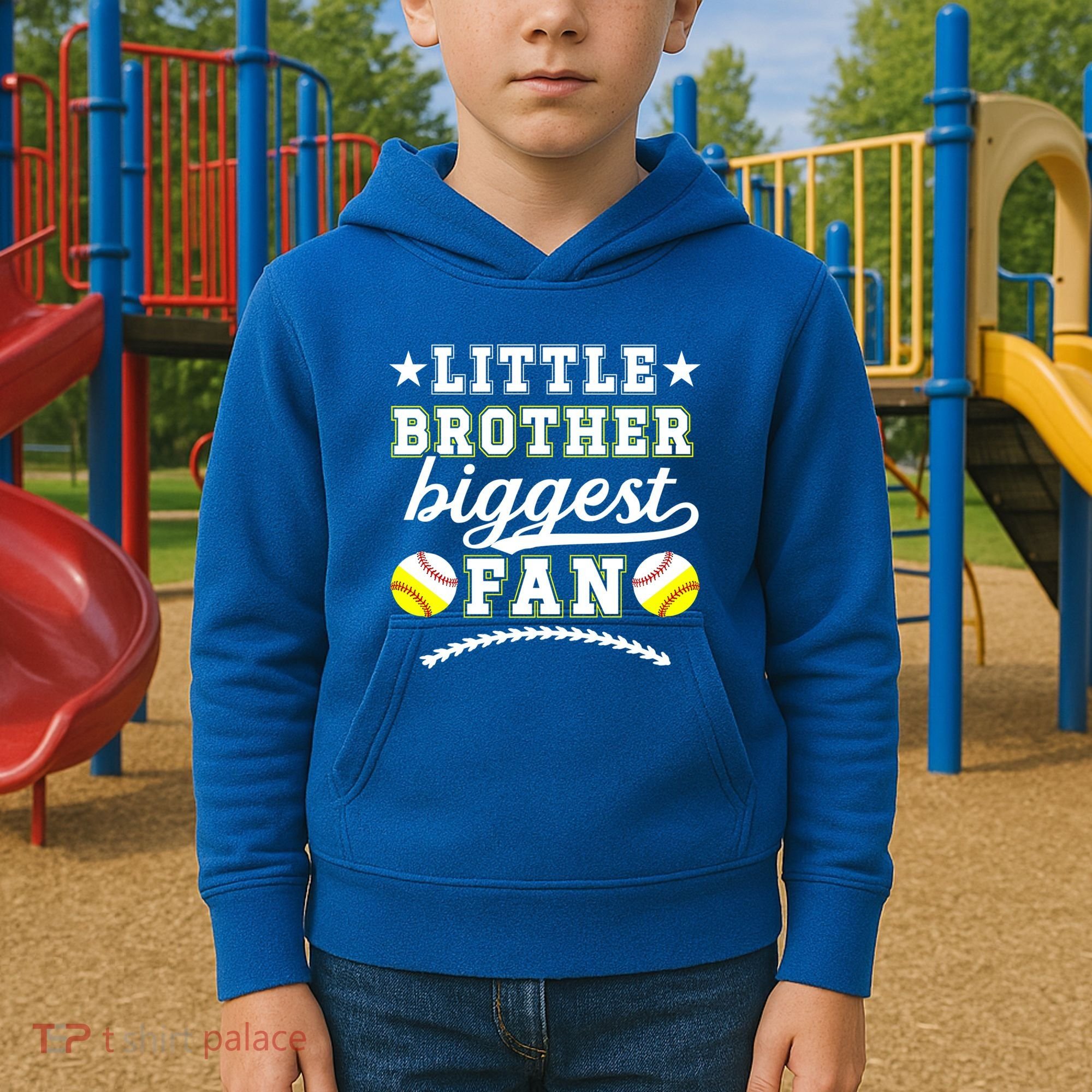 Little Brother Biggest Fan Softball Baseball Brother Gift Kids Hoodie