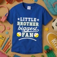 Little Brother Biggest Fan Softball Baseball Brother Gift Kids T-Shirt thumb 3