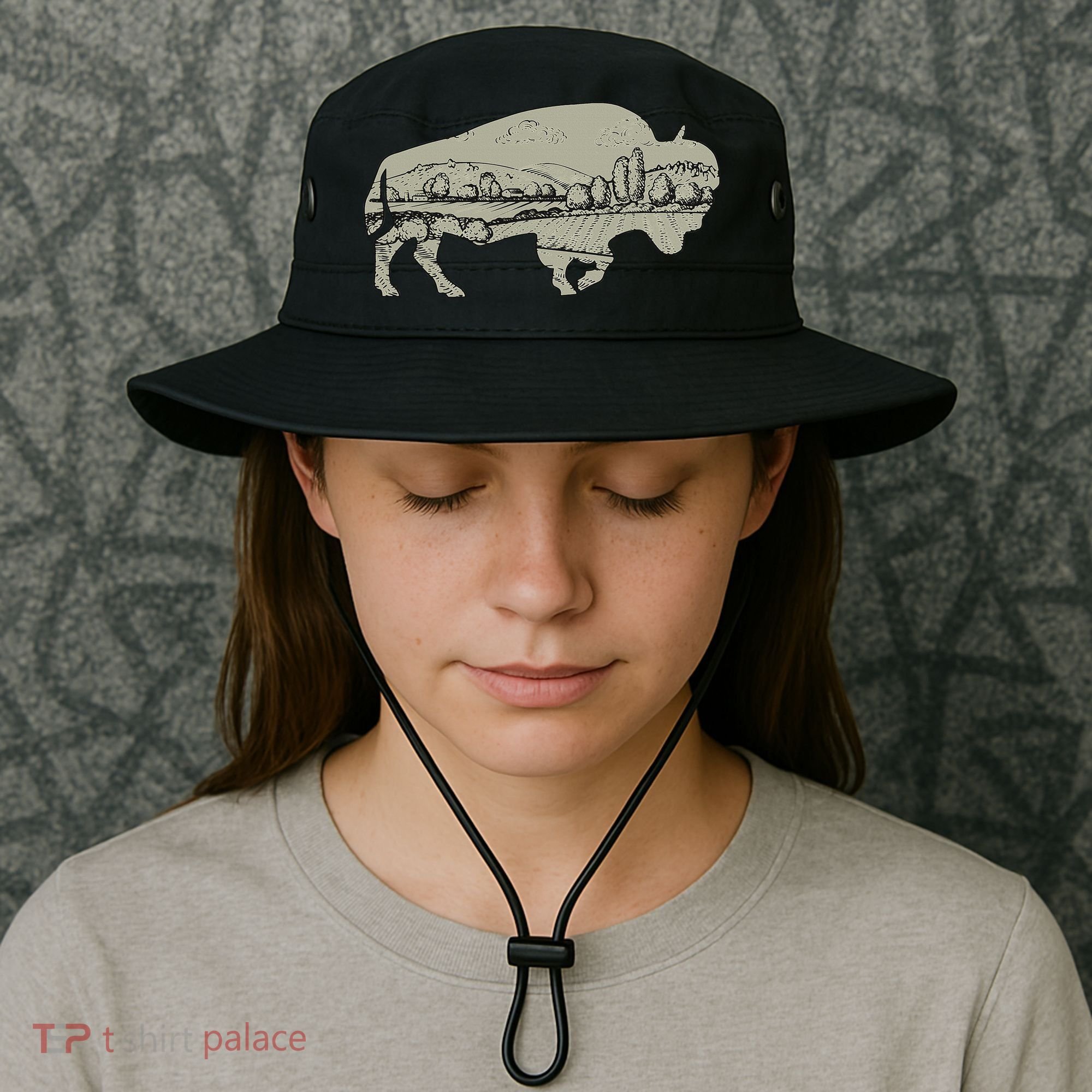 Landscape Buffalo Bison Bucket Hat