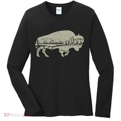 Landscape Buffalo Bison Women's Long Sleeve Shirt