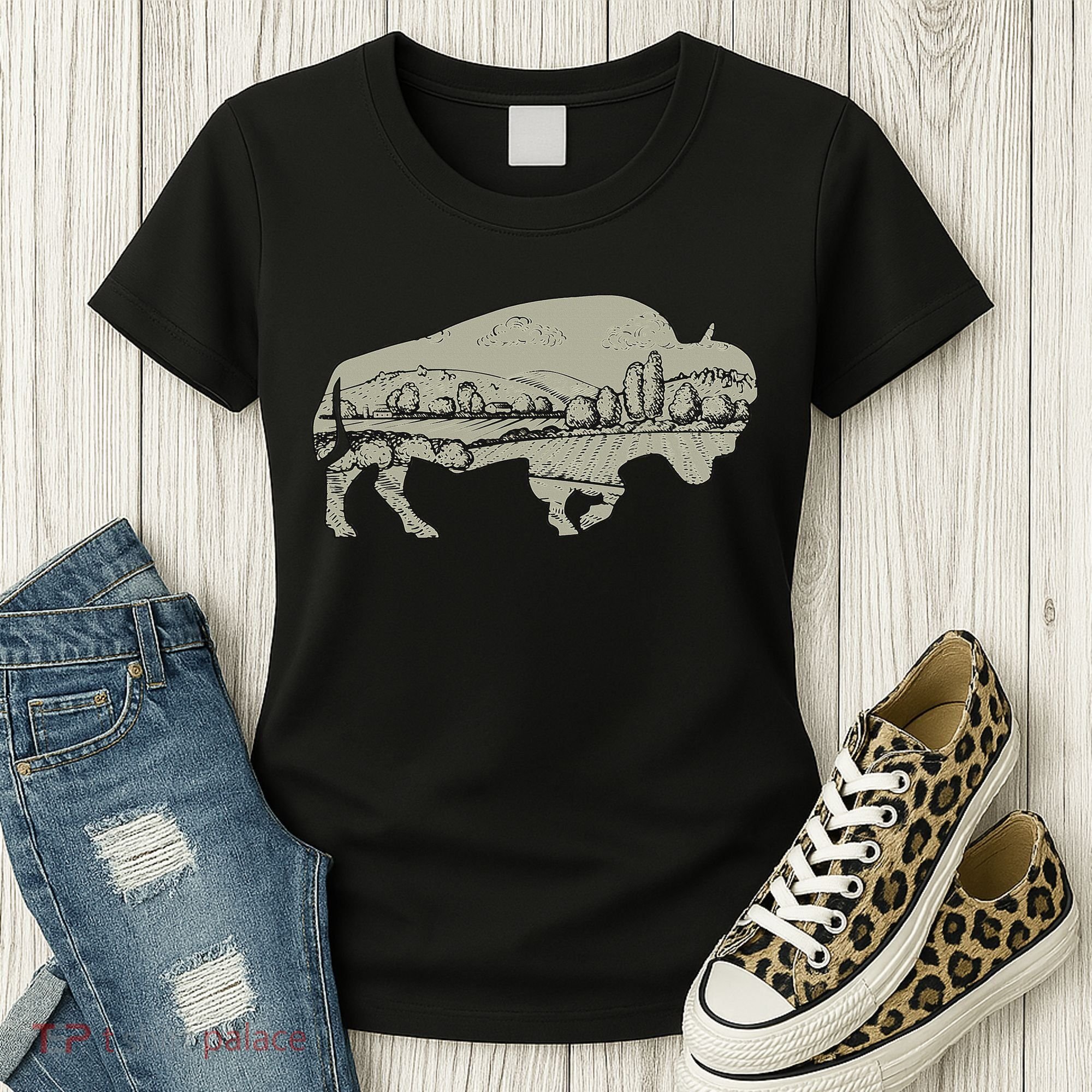 Landscape Buffalo Bison Women's T-Shirt