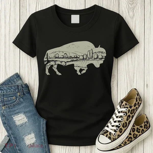 Landscape Buffalo Bison Women's T-Shirt
