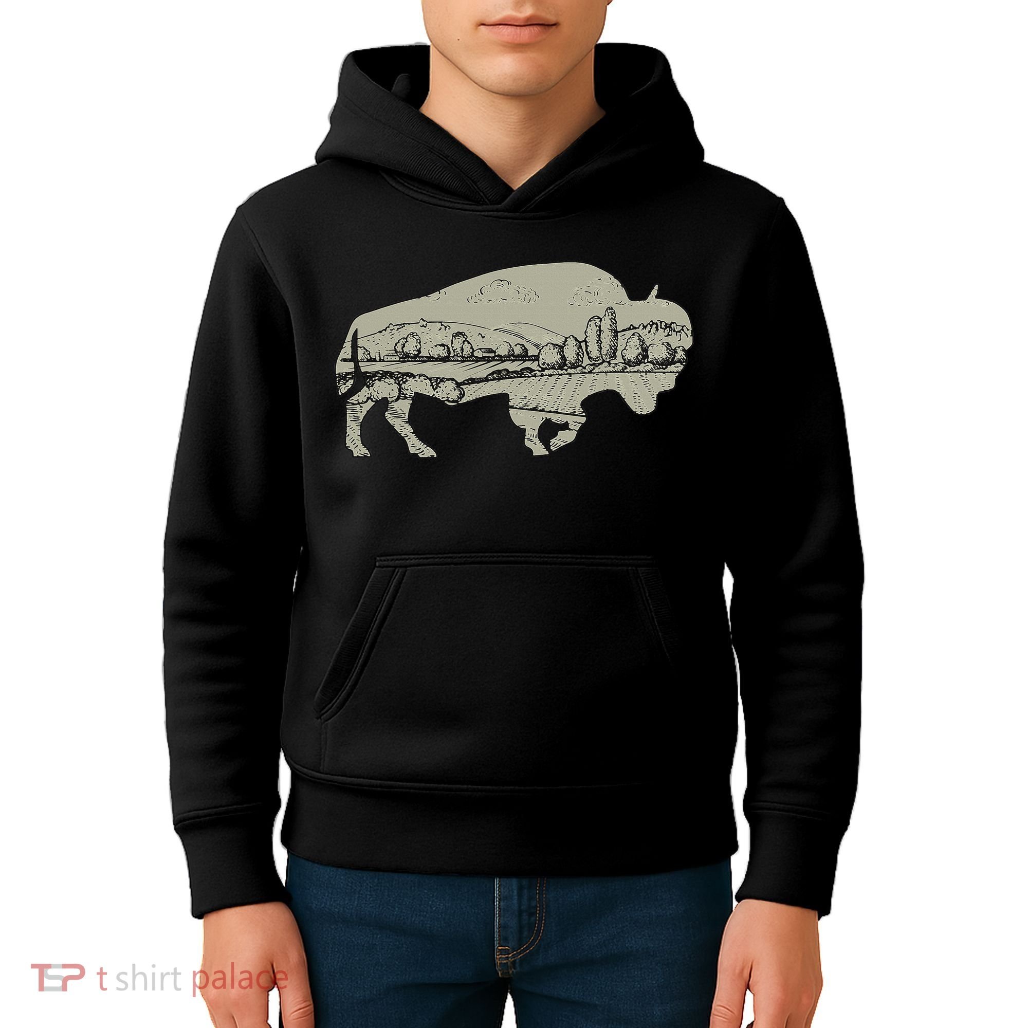 Landscape Buffalo Bison Kids Hoodie