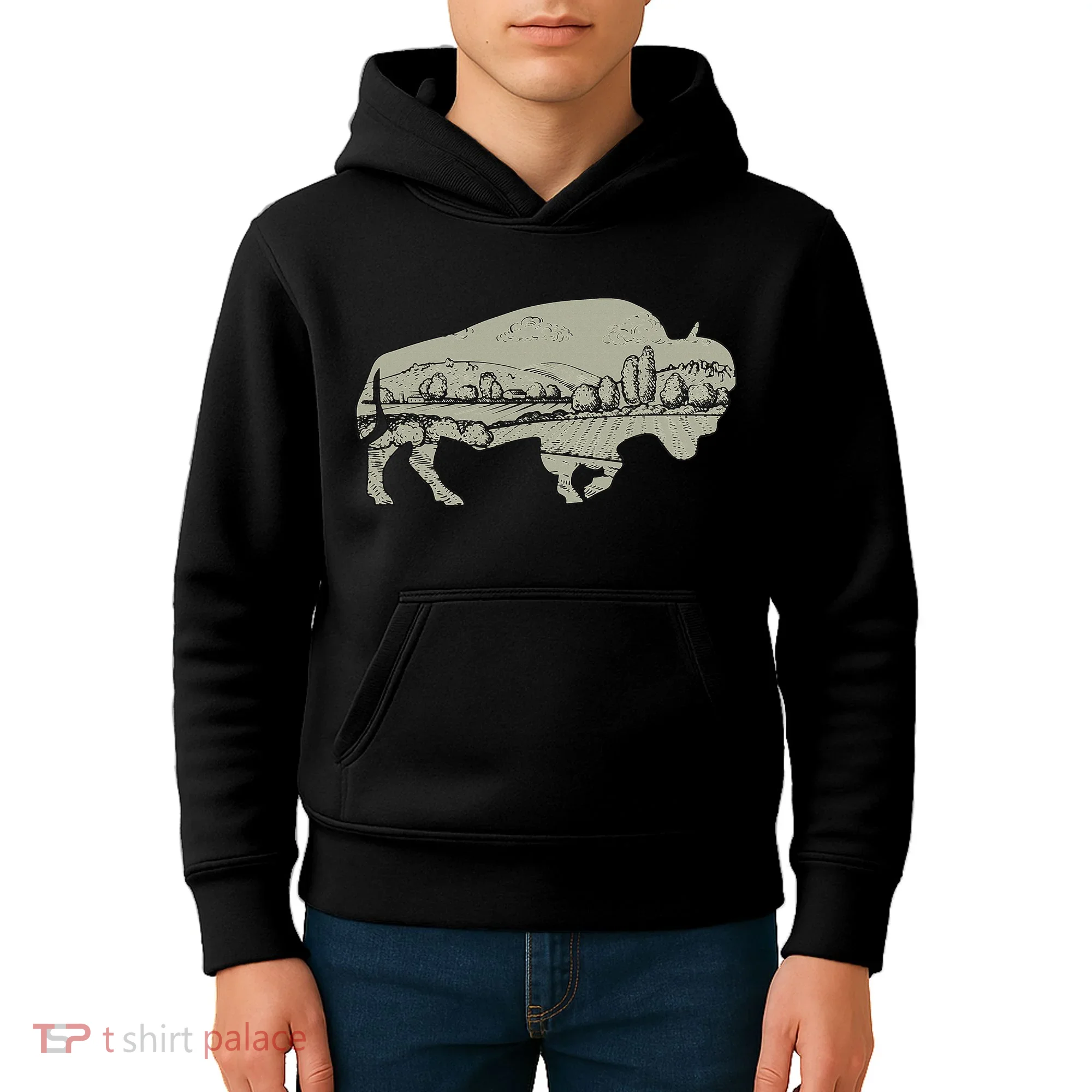 Landscape Buffalo Bison Kids Hoodie