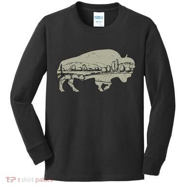 Landscape Buffalo Bison Kids Long Sleeve Shirt