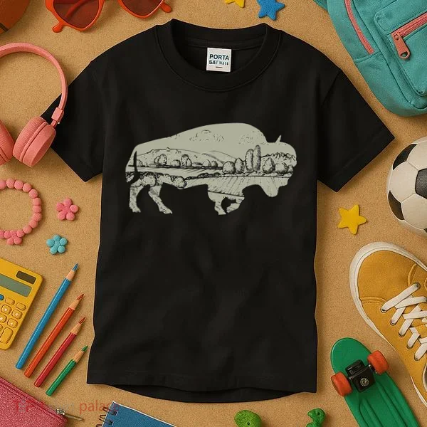 Landscape Buffalo Bison Kids T-Shirt