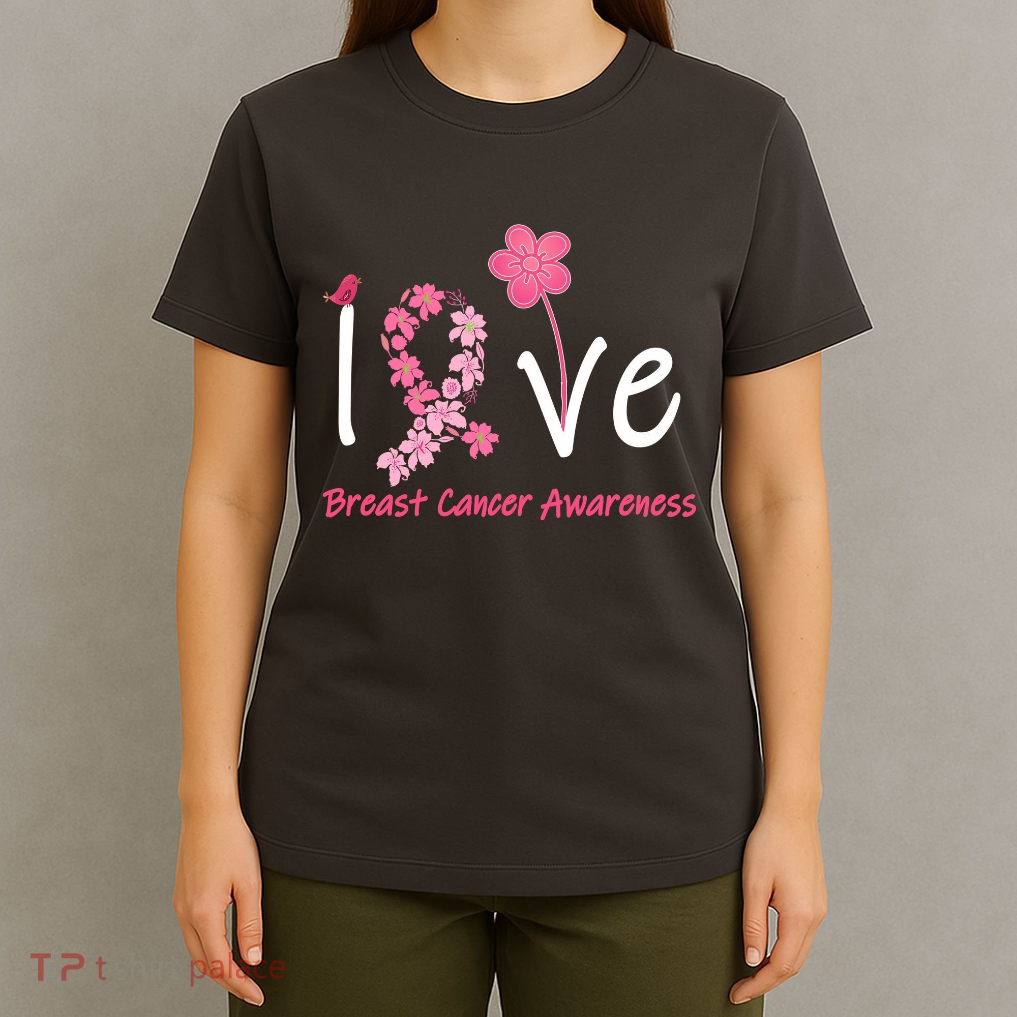 Love Breast Cancer Awareness Flower Ribbon T-Shirt