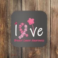 Love Breast Cancer Awareness Flower Ribbon Coaster thumb 0