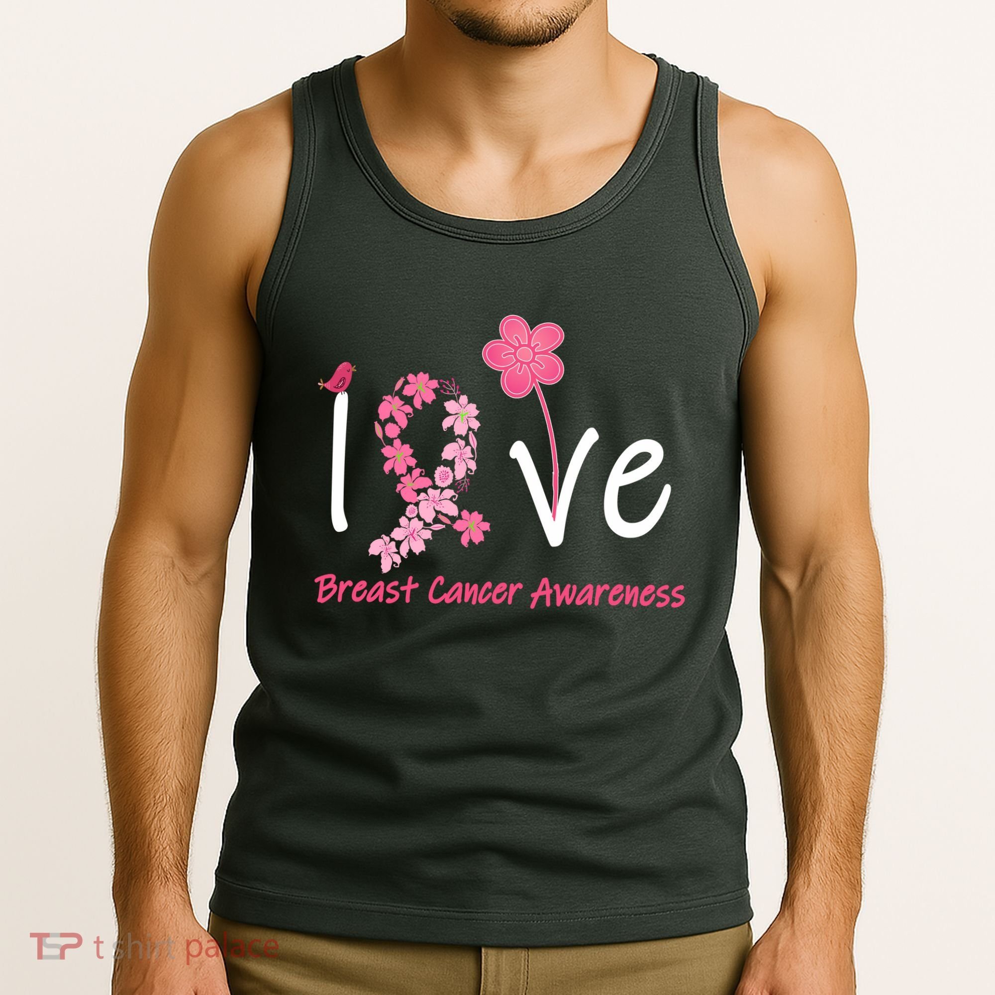 Love Breast Cancer Awareness Flower Ribbon Tank Top