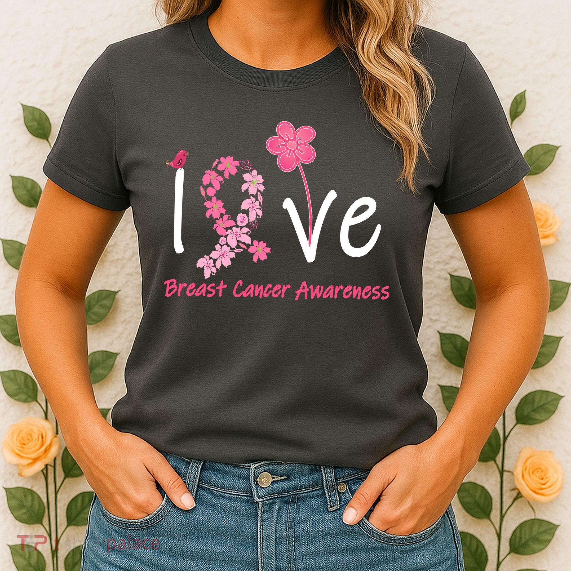 Love Breast Cancer Awareness Flower Ribbon Women's T-Shirt