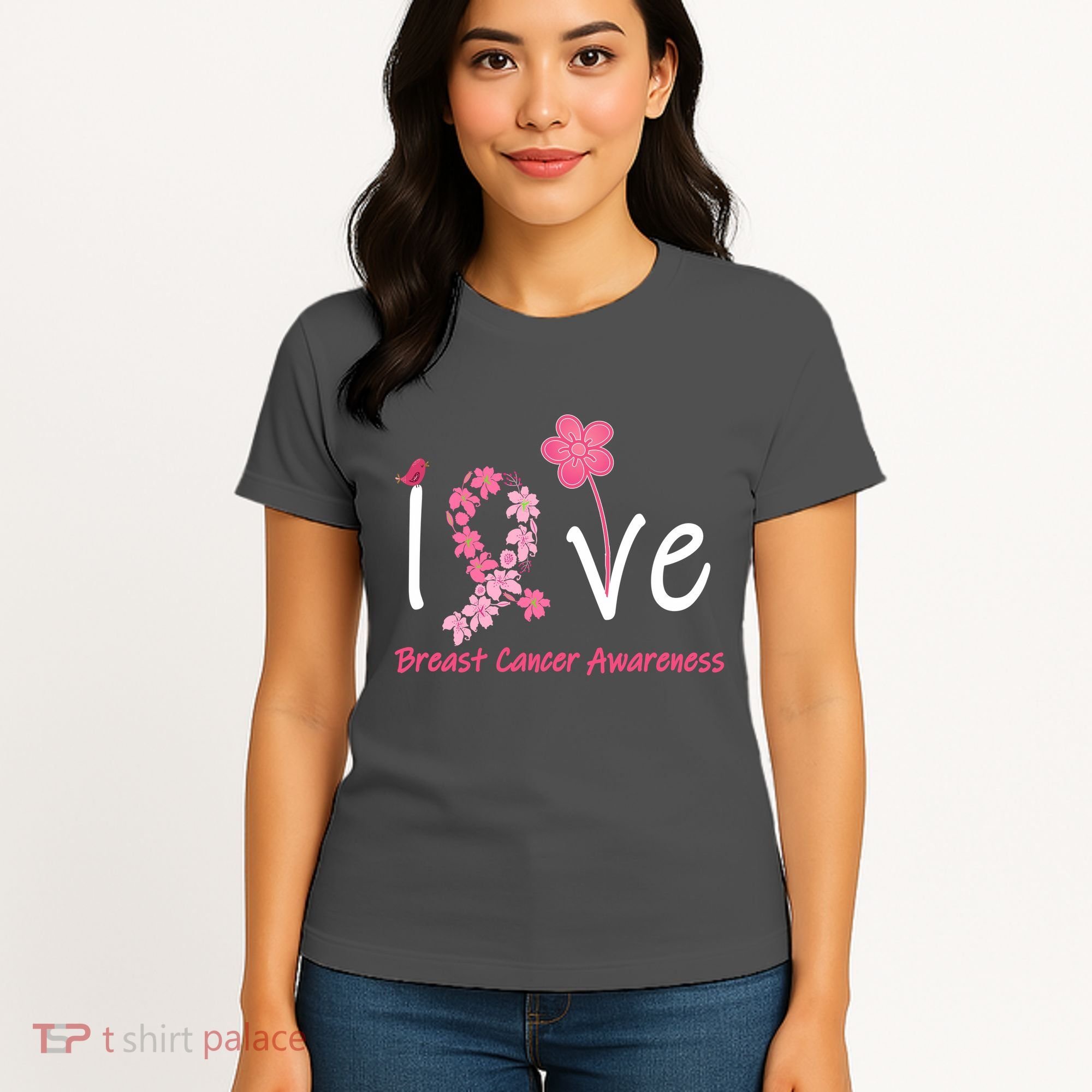 Love Breast Cancer Awareness Flower Ribbon Women's T-Shirt