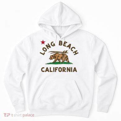 Long Beach California Beach Flag Bear Surf Ca Vintage Hoodie