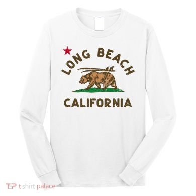Long Beach California Beach Flag Bear Surf Ca Vintage Long Sleeve Shirt