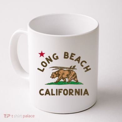 Long Beach California Beach Flag Bear Surf Ca Vintage Coffee Mug