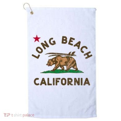 Long Beach California Beach Flag Bear Surf Ca Vintage Golf Towel