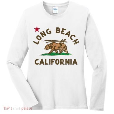 Long Beach California Beach Flag Bear Surf Ca Vintage Women's Long Sleeve Shirt