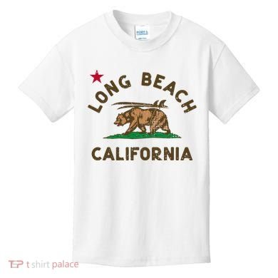 Long Beach California Beach Flag Bear Surf Ca Vintage Kids T-Shirt