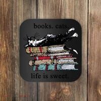 Literary Books Cats Life Is Sweet Coaster thumb 0