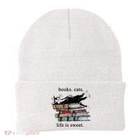 Literary Books Cats Life Is Sweet Beanie thumb 0